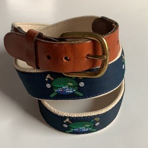 📌 Vintage Essex CT Leather Man ltd solid brass buckle leather and web golf belt